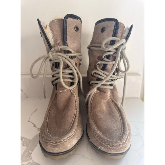 Sketchers Vintage Suede Lace-Up Shearling Wedge Boots - Brown Cream, US 8 - Picture 11 of 11